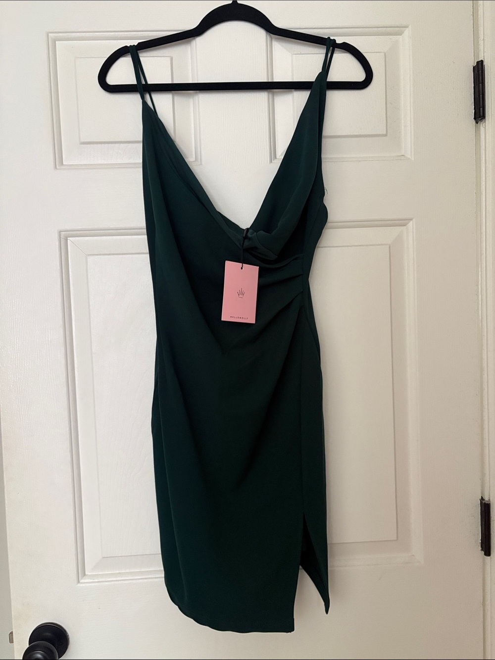 Hello Molly Emerald Green Cowl Neck Slip Dress with Side Slit